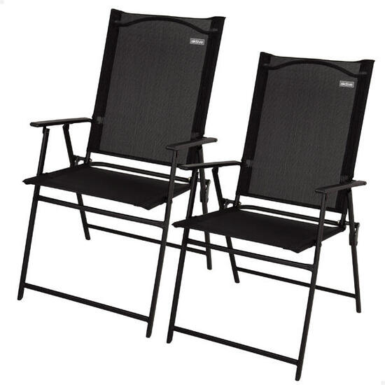Aktive Lot de 2 chaises de jardin pliantes fines noires avec accoudoirs
