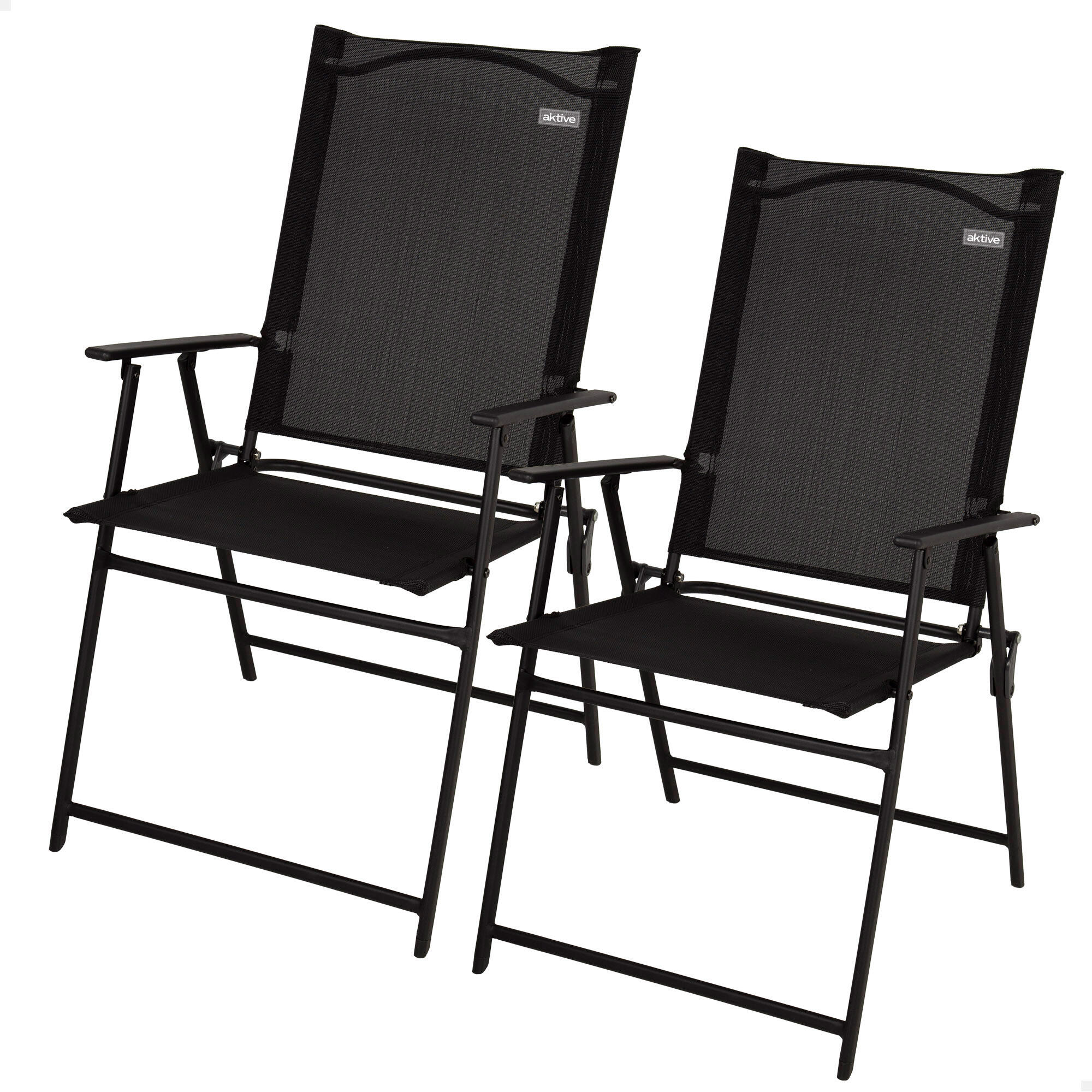 Aktive - Aktive Lot De 2 Chaises De Jardin Pliantes Fines Noires Avec Accoudoirs - Chaise - Noir - Taille Unique - Decathlon