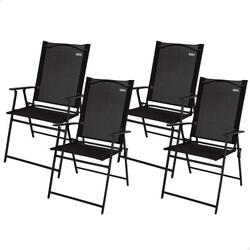 Aktive Lot de 4 chaises de jardin pliantes fines noires avec accoudoirs