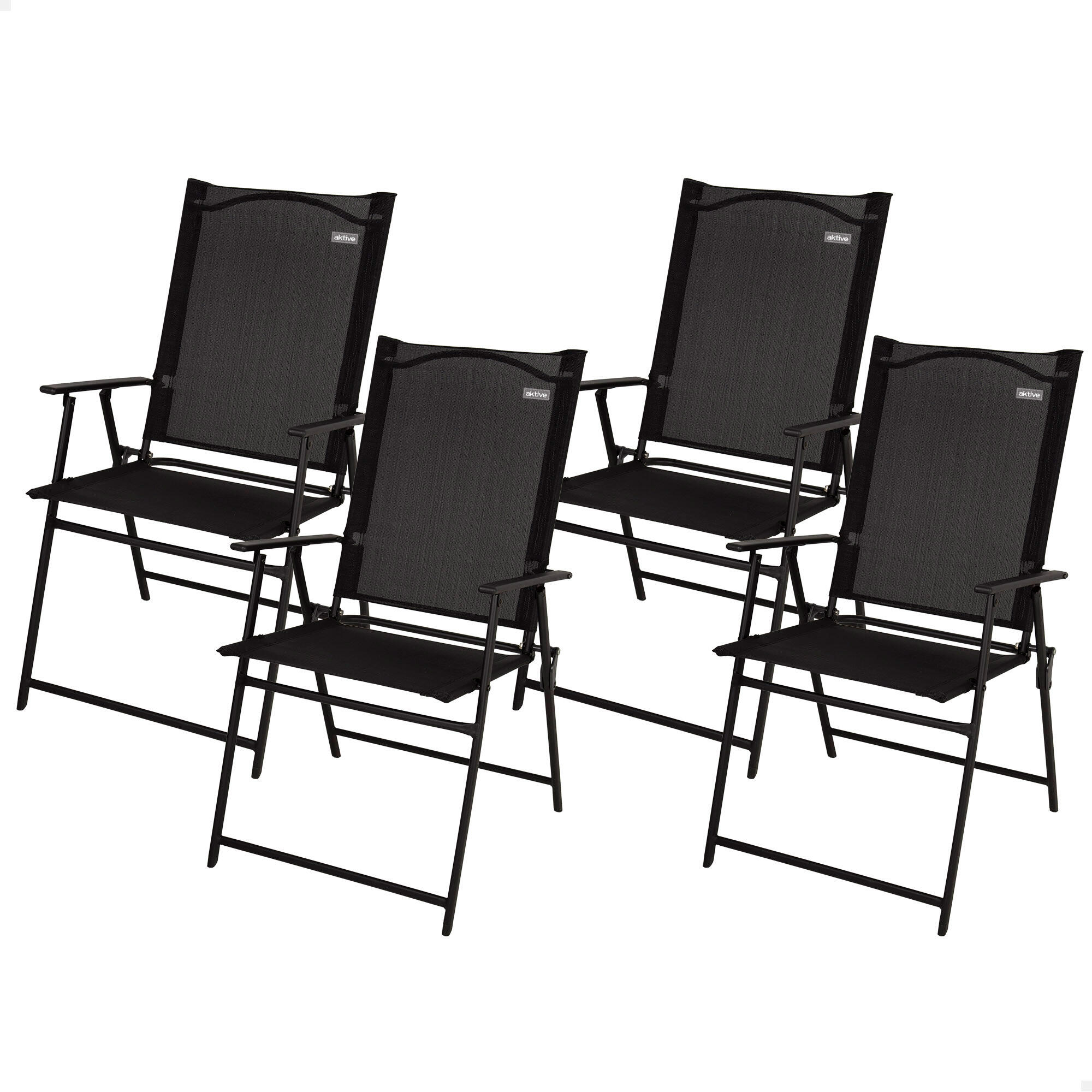 Aktive - Aktive Lot De 4 Chaises De Jardin Pliantes Fines Noires Avec Accoudoirs - Chaise - Noir - Taille Unique - Decathlon