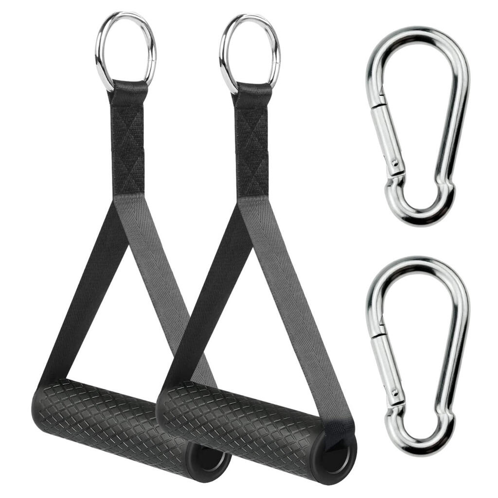 Weight Training Pulley Handle with carabiners, pair, Black