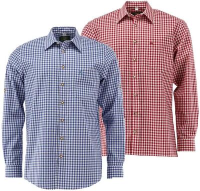 OS Trachten® Trachtenhemd für Oktoberfest Herren rot kariert oliv Regular Fit