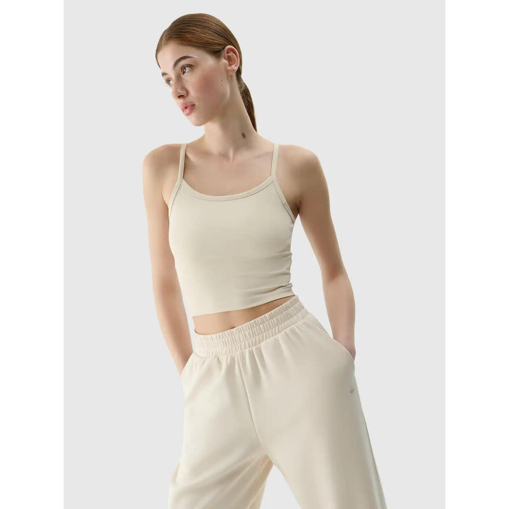 4f - Crop Top Ajusté Pour Femme - Débardeur - Beige - 36 Xs - Decathlon