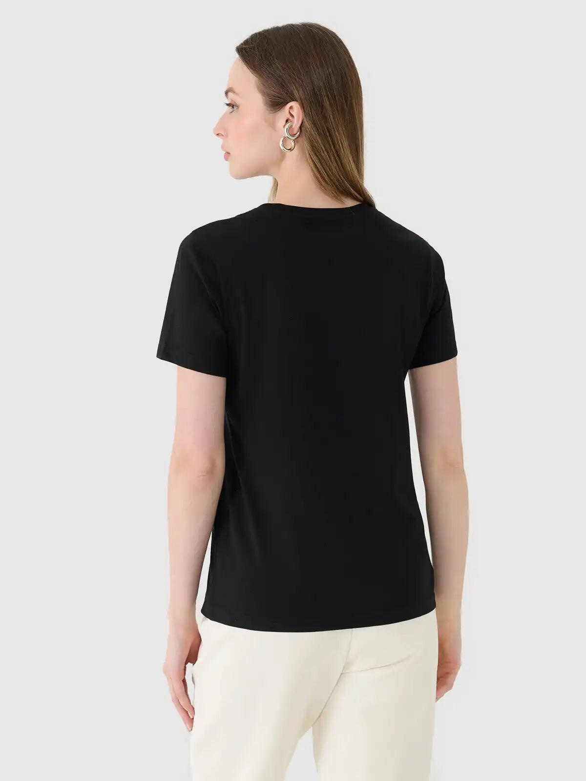 T-shirt Unie Coupe Classique pour Femme 3/4