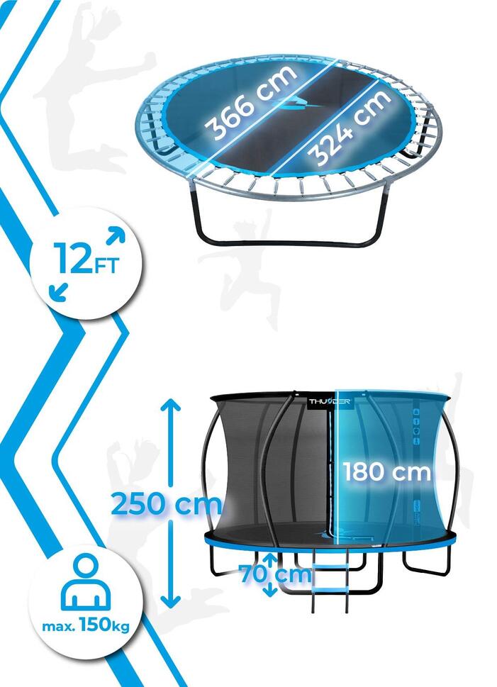 Trampolina ogrodowa dla dzieci z siatką THUNDER INSIDE-ULTRA 12FT 366CM BLUE