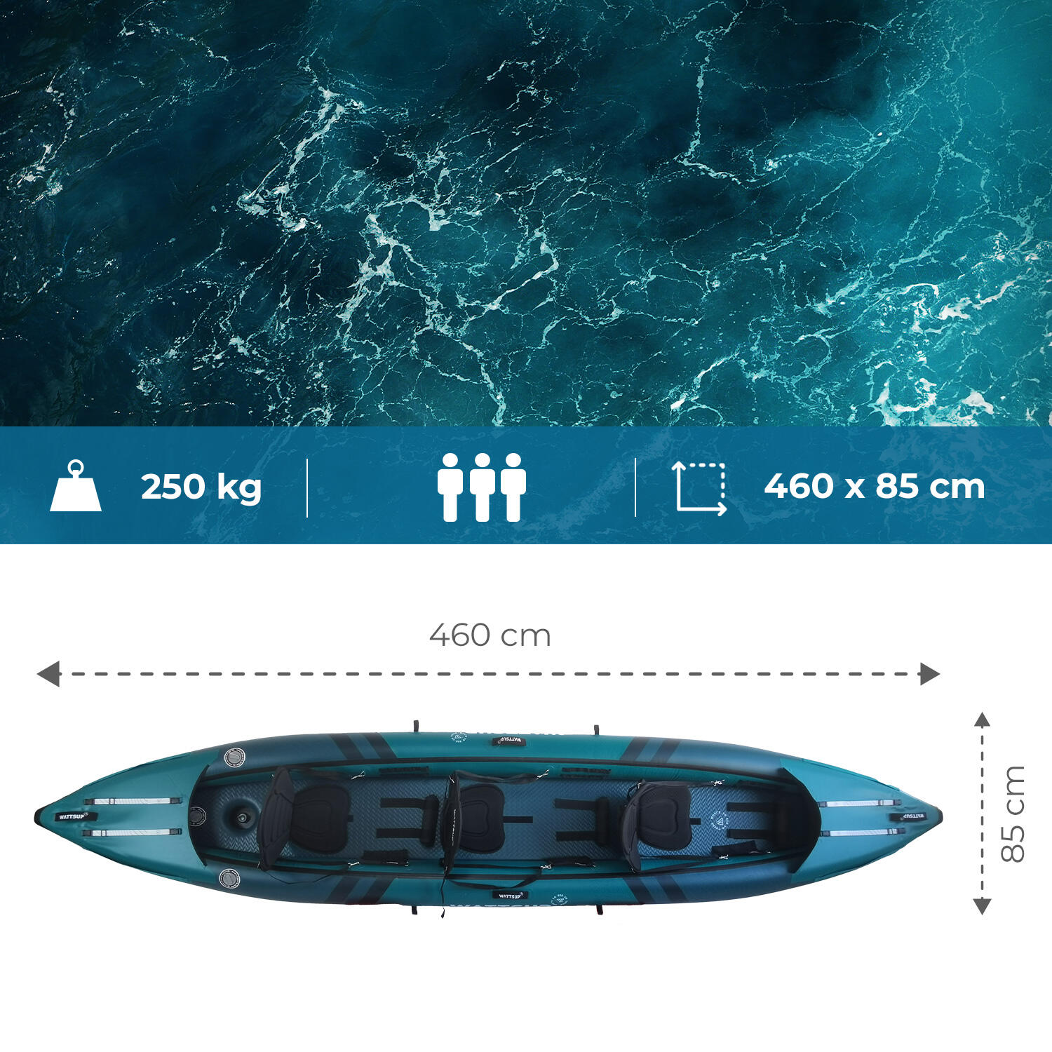 Kayak gonfiabile WattSUP COD 3 - 460x85cm - 3 posti - MAX 250kg 5/6