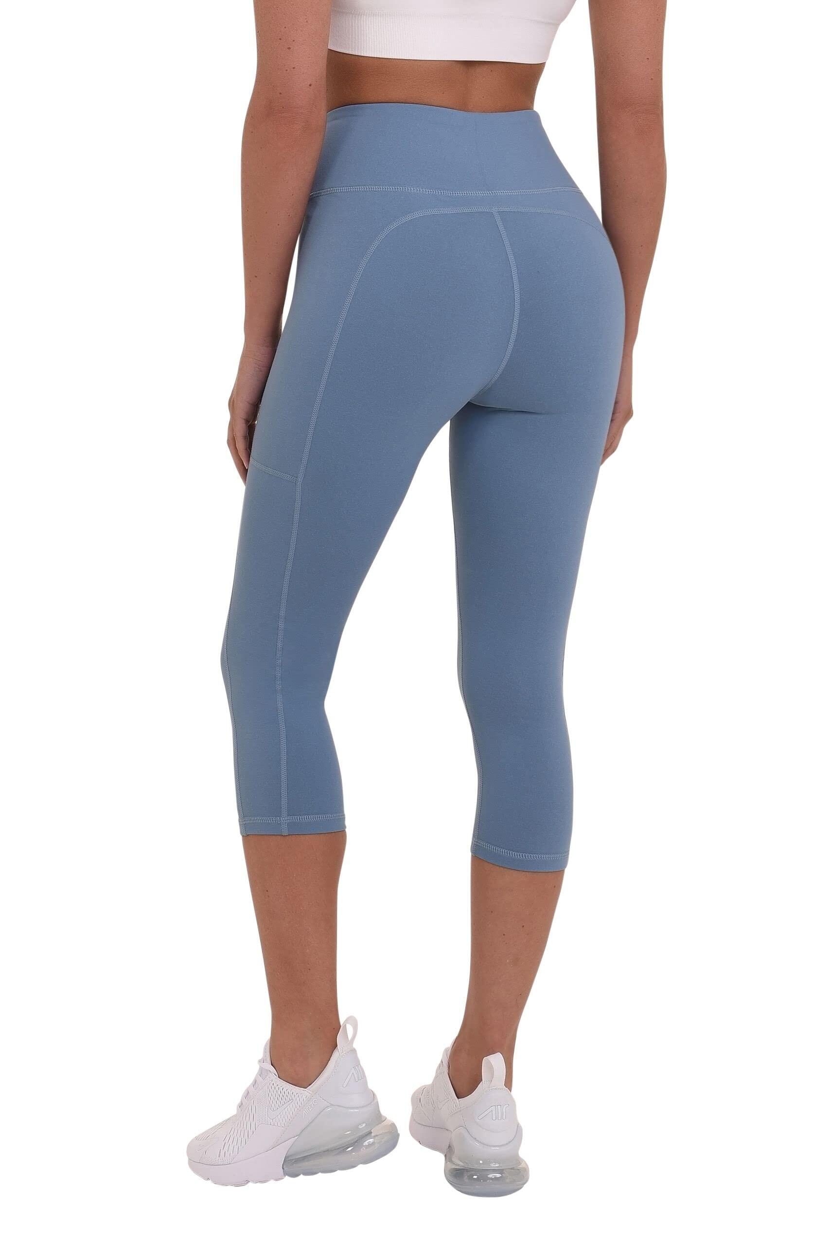 TCA Women's Equilibrium Capri Leggings with Side Pocket - Blue Shadow/Blue Night