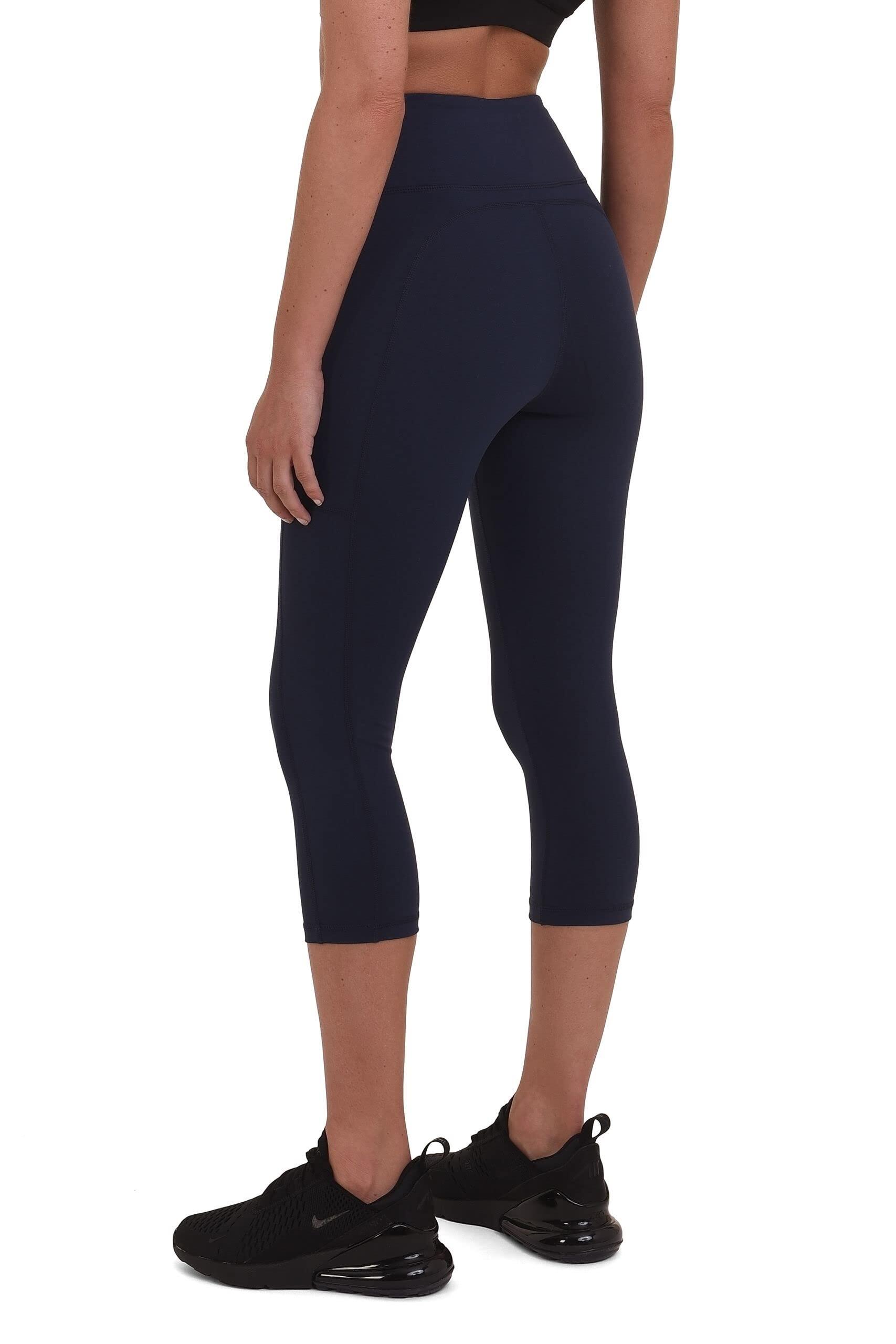 TCA Women's Equilibrium Capri Leggings with Side Pocket - Navy Eclipse