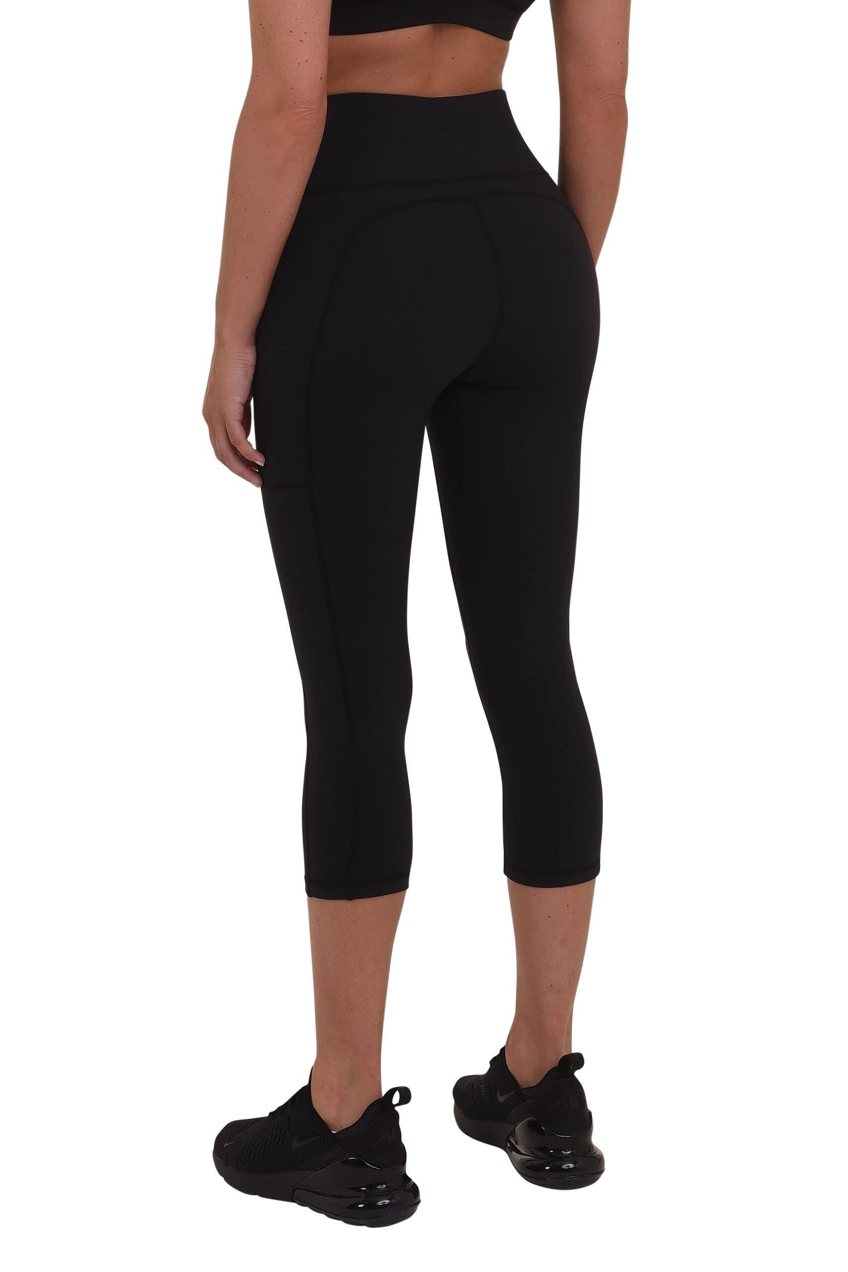 TCA Women's Equilibrium Capri Leggings with Side Pocket - Black