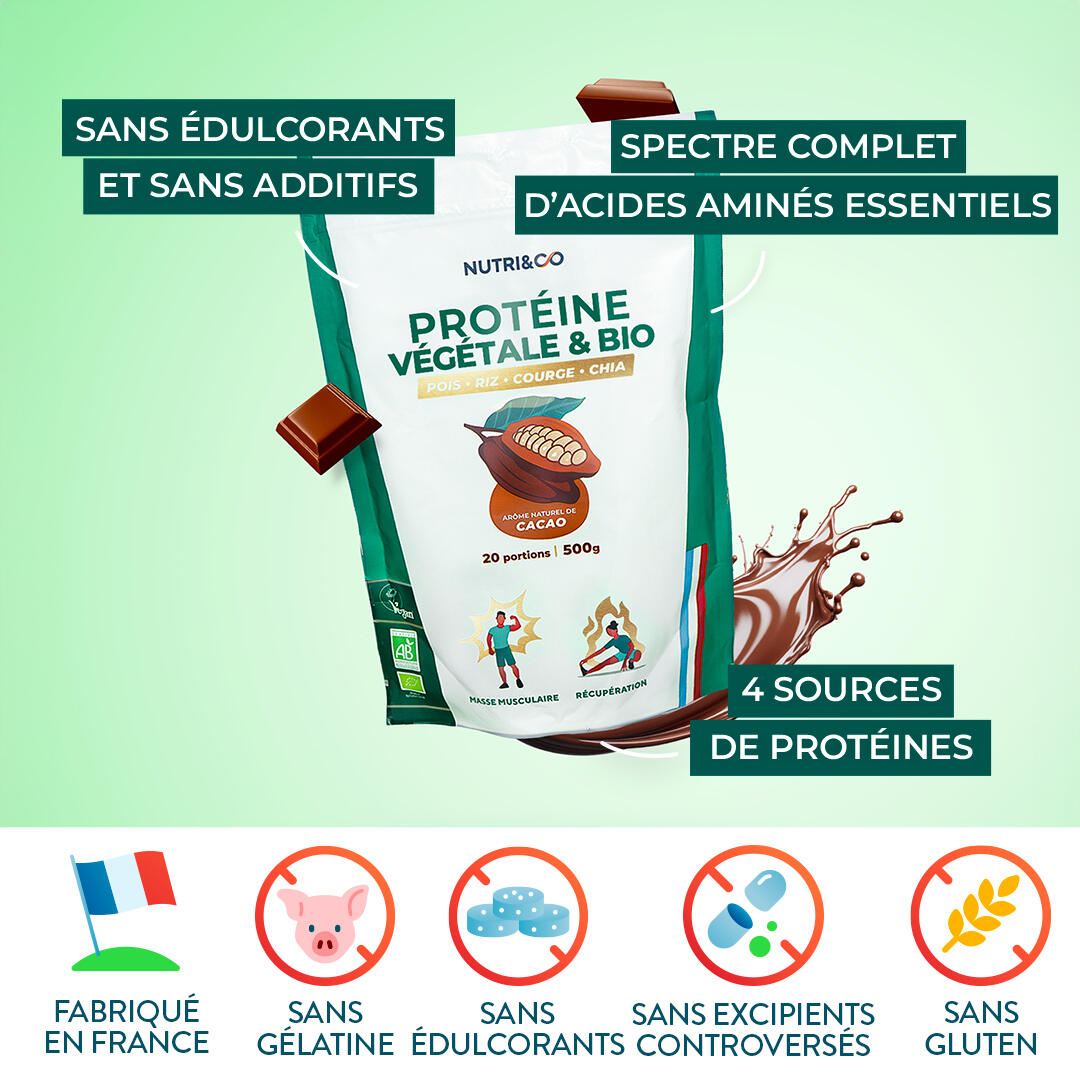 Protéine Vegan Bio - Masse Musculaire - Goût Cacao - 500g 3/6