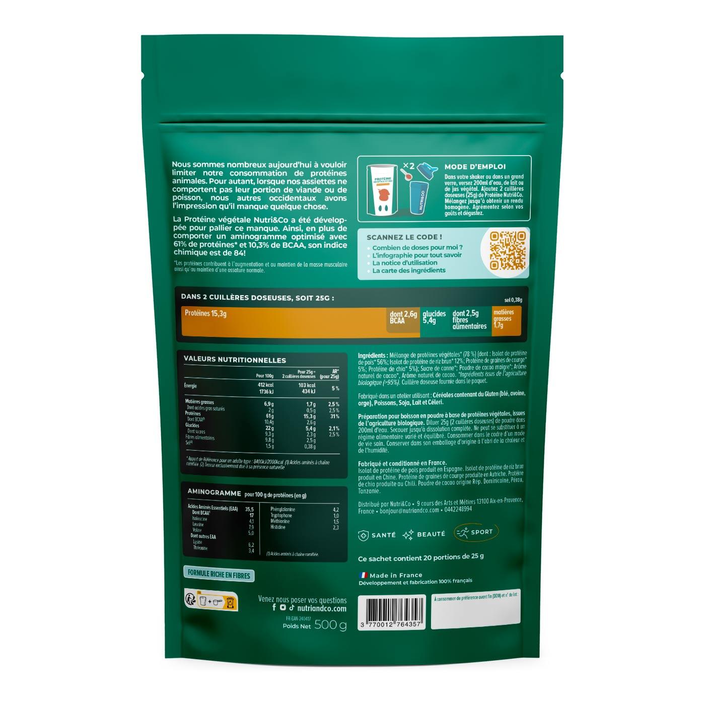 Protéine Vegan Bio - Masse Musculaire - Goût Cacao - 500g 2/6