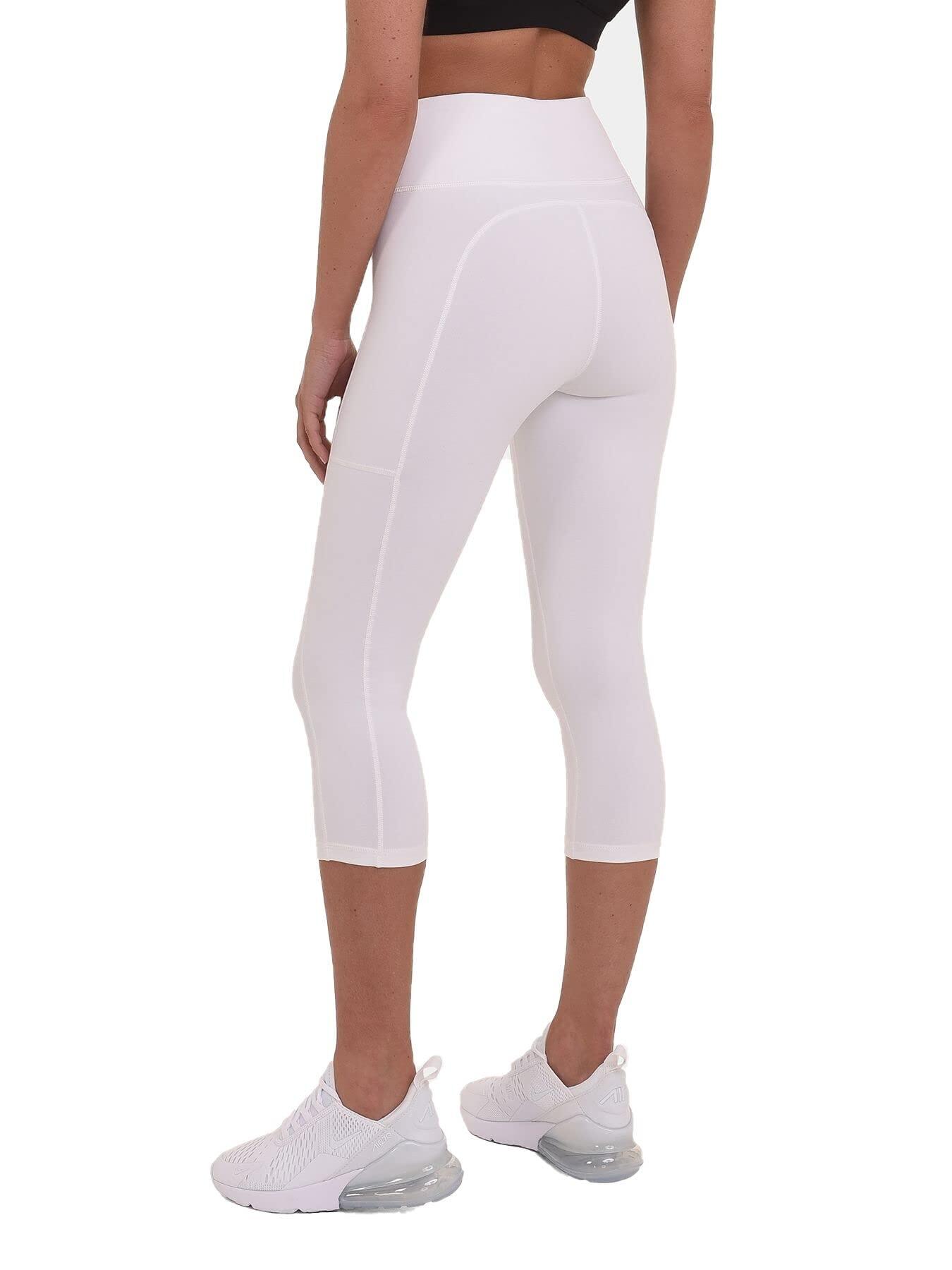 TCA Women's Equilibrium Capri Leggings with Side Pocket - Cloud White