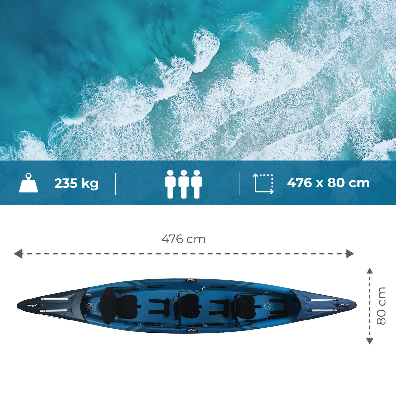 Kajak dmuchany WattSUP Torpedo 3 - 476x80cm - 3-osobowy - MAX 235kg 5/6