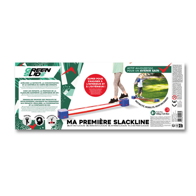 Slackline pour Enfants, Développer l'Équilibre et la Coordination, Bleu et Rouge 2/5