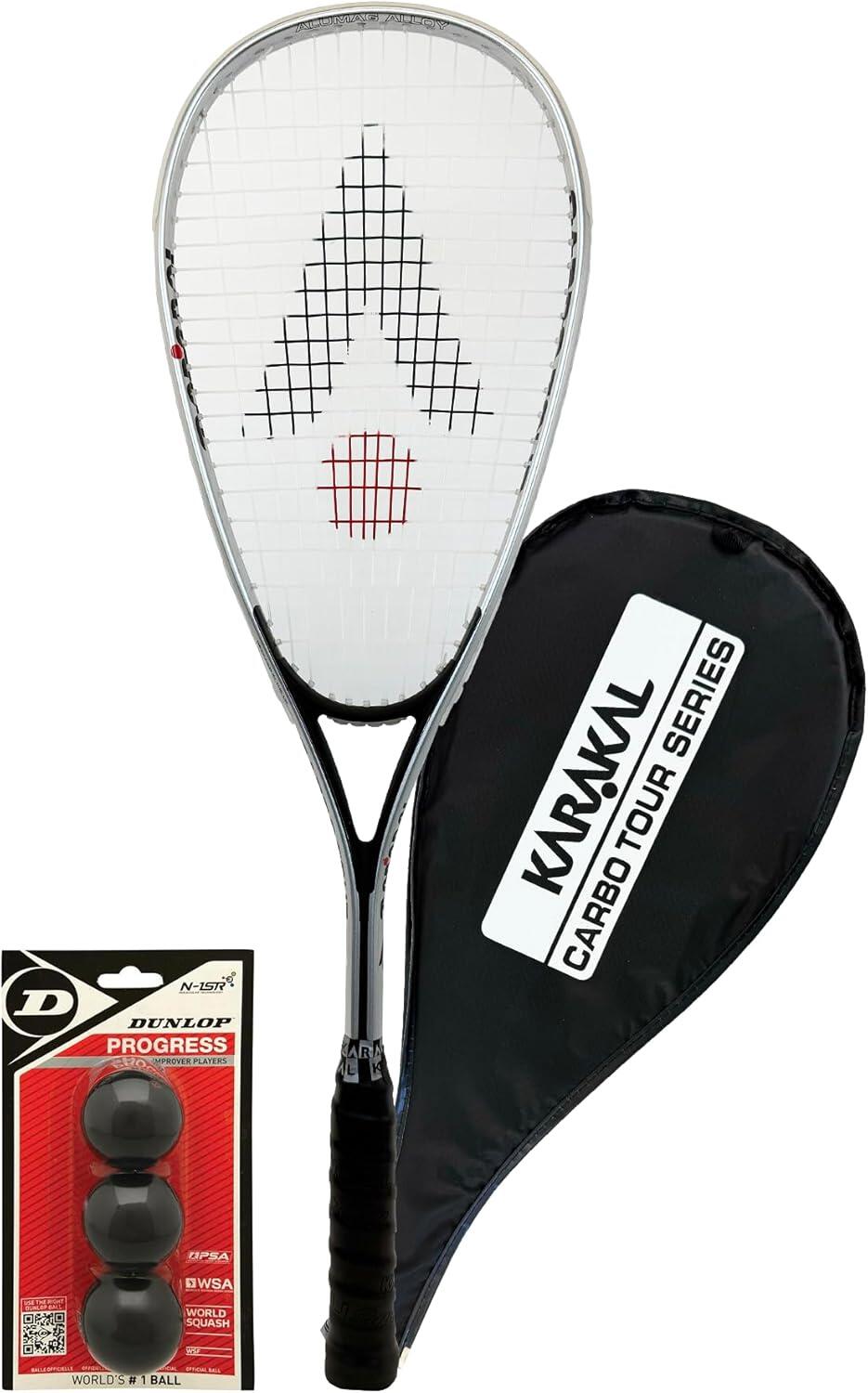 KARAKAL Karakal Carbo Tour Silver Squash Racket, Cover & Progress Balls