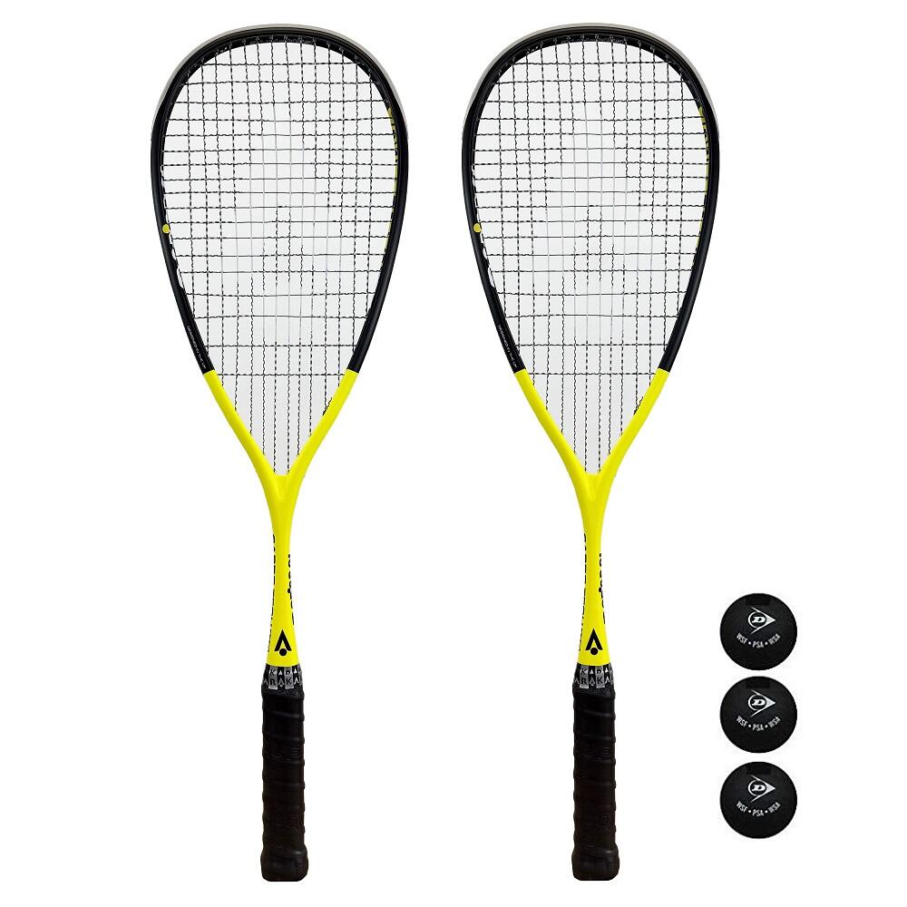 Karakal CarboTech 110 Graphite Squash Racket Twin Set, Covers & Balls 1/3