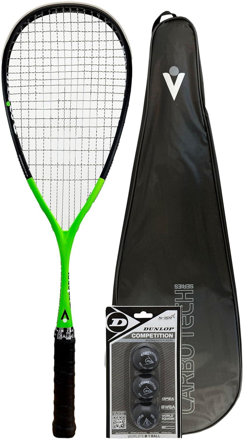 KARAKAL Karakal CarboTech 125 Graphite Squash Racket, Cover & Comp Balls