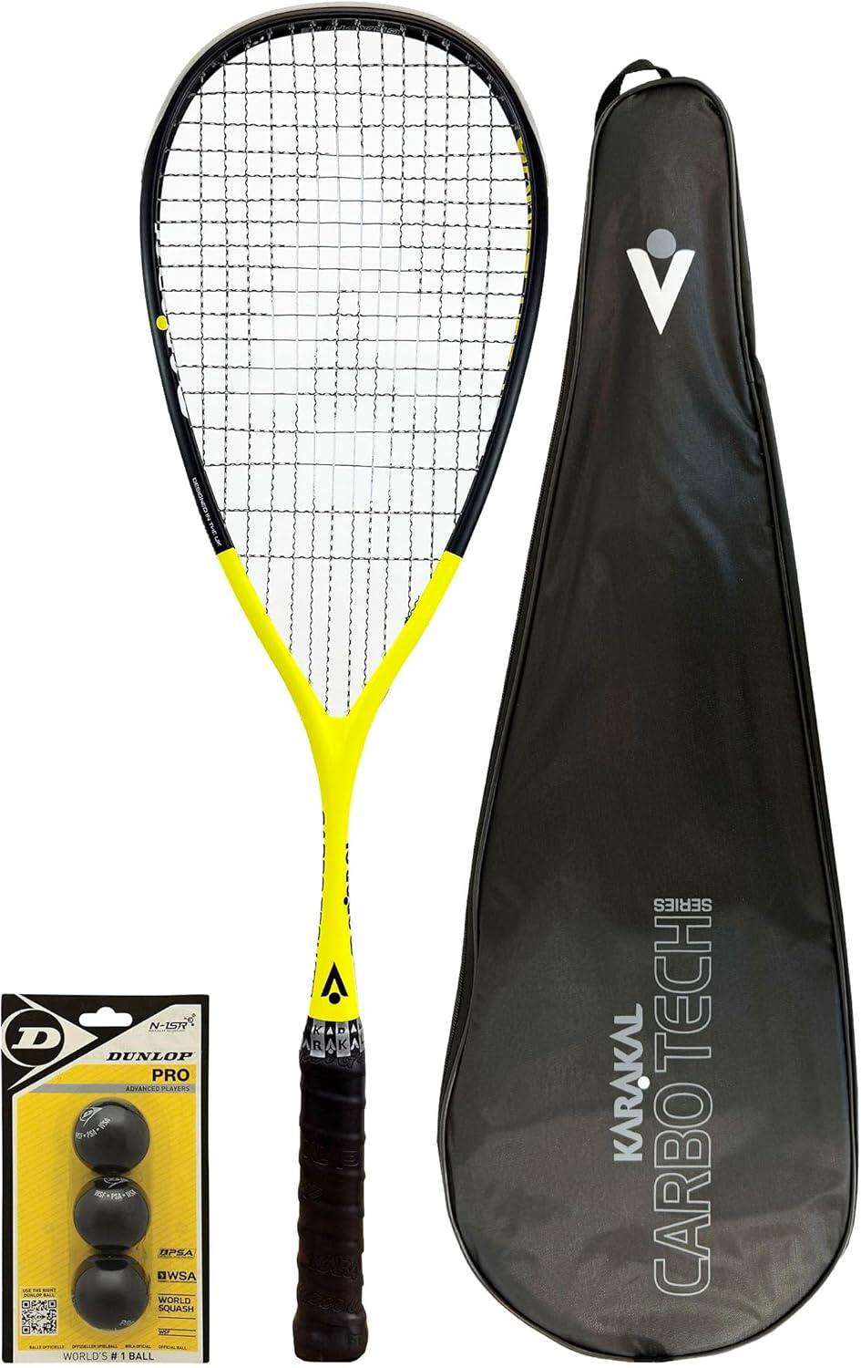 Karakal CarboTech 110 Graphite Squash Racket, Cover & Pro Balls 1/3