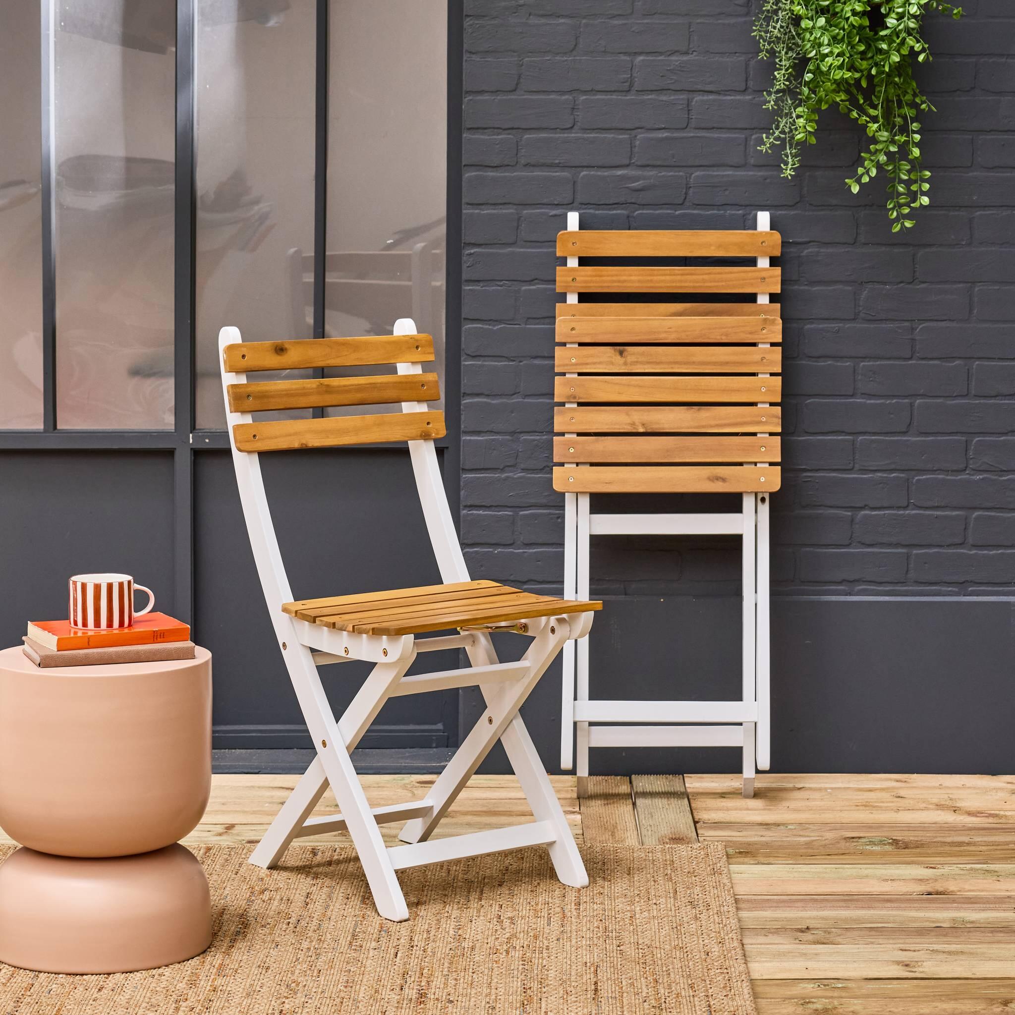 Silla de jardín plegable de madera de acacia (lote de 2), Blanco 3/6