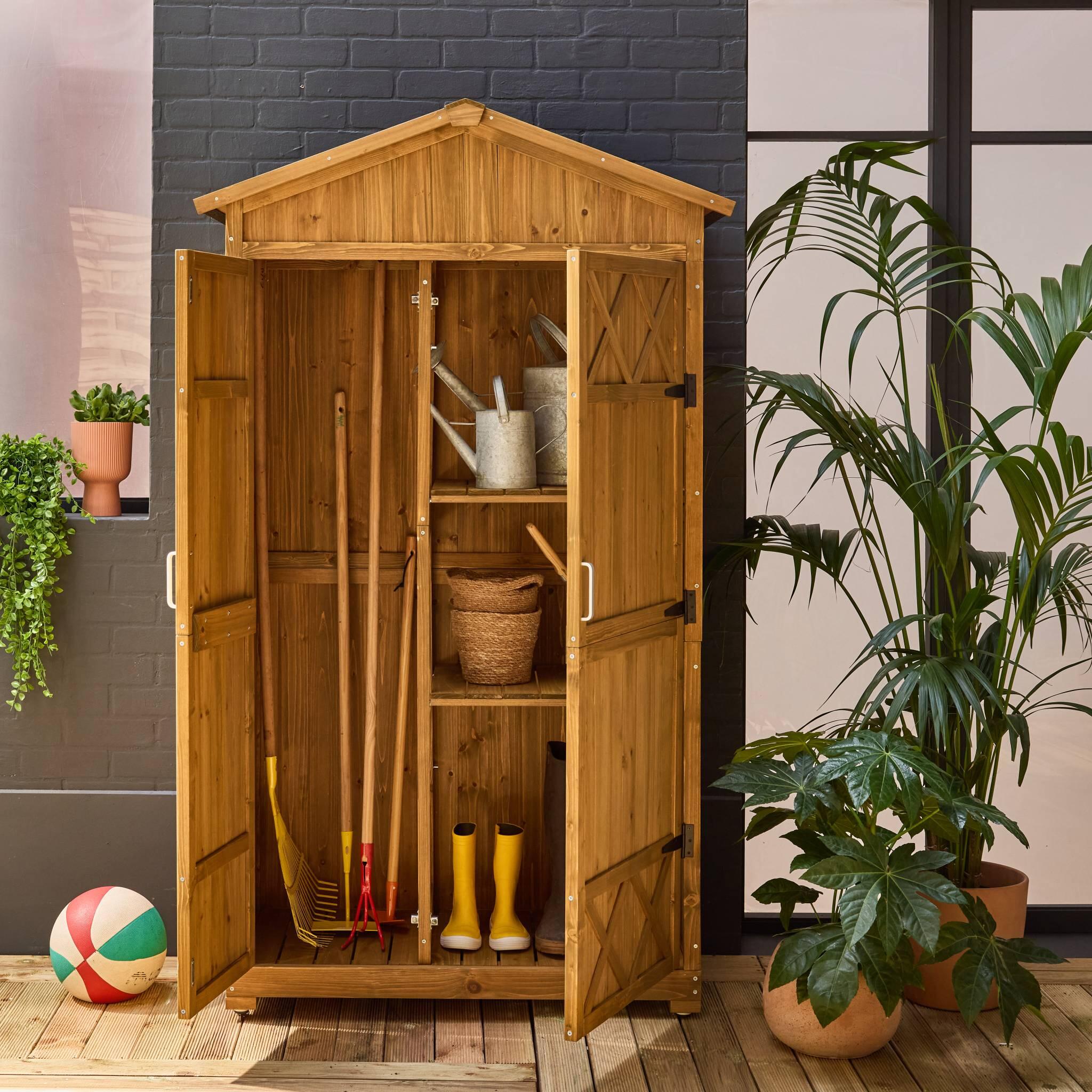 Casetta da giardino in legno d'abete e 6 vani portaoggetti, 105cm, Marrone 3/6