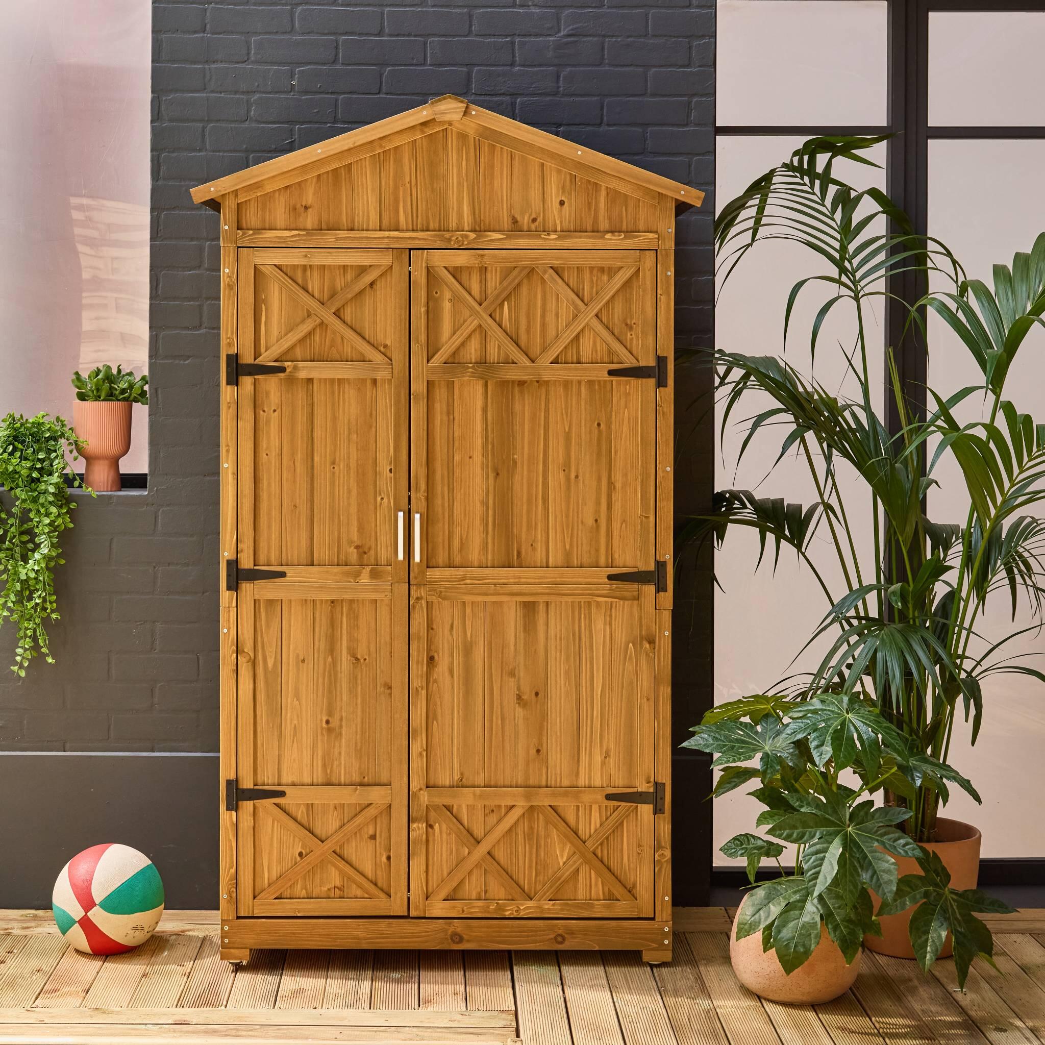 Casetta da giardino in legno d'abete e 6 vani portaoggetti, 105cm, Marrone 2/6