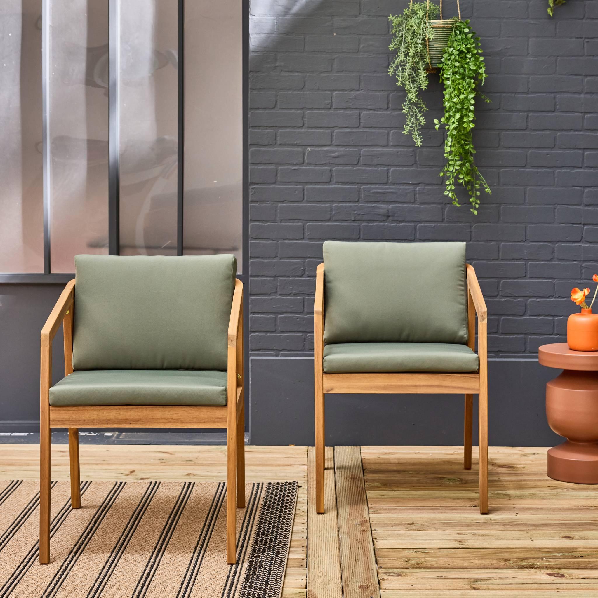 Silla de jardín de madera de acacia, set de 2, Verde kaki 2/6
