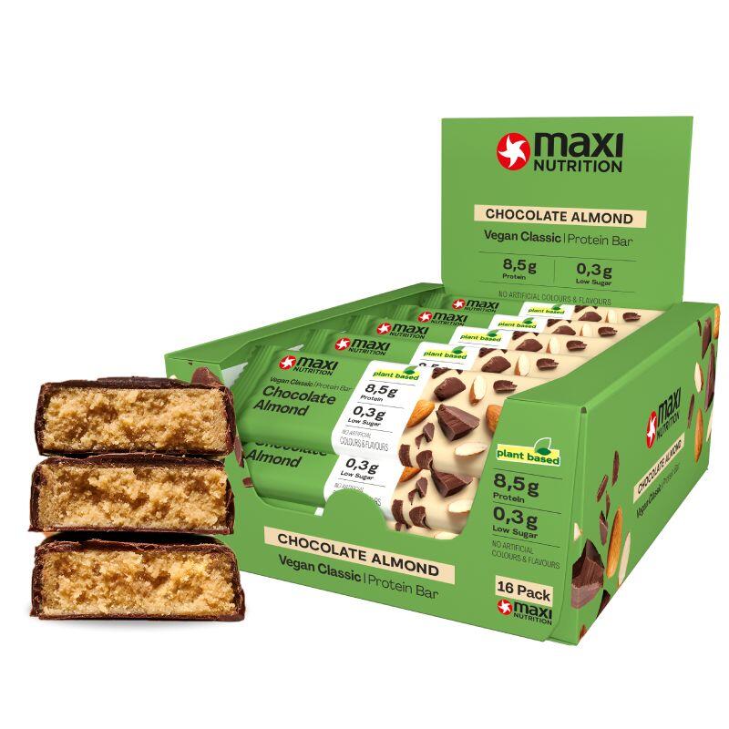 MAXINUTRITION Classic Vegan Protein Bars Chocolate Almond 16 x Bars
