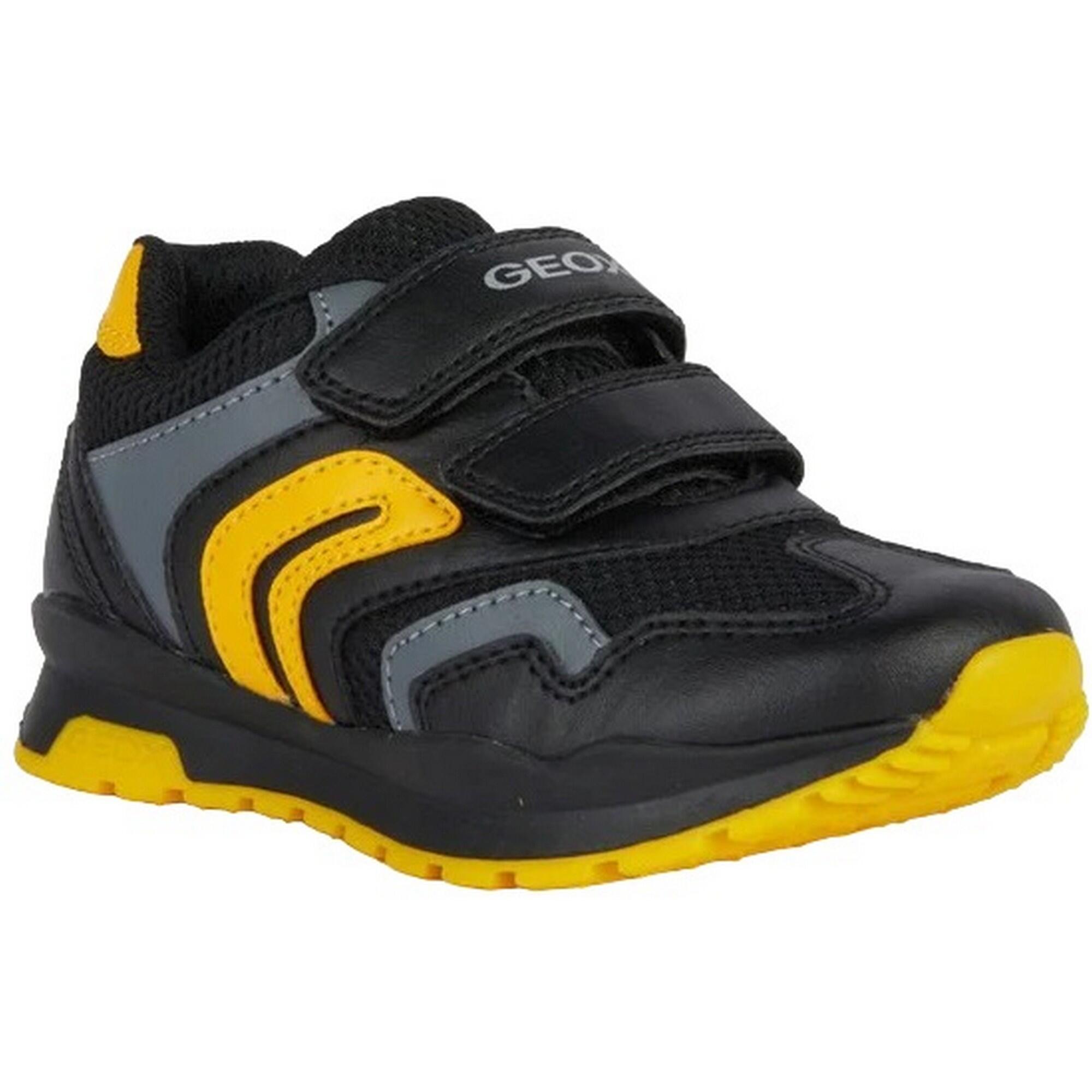 GEOX Childrens/Kids Pavel Leather Trainers (Black/Yellow)