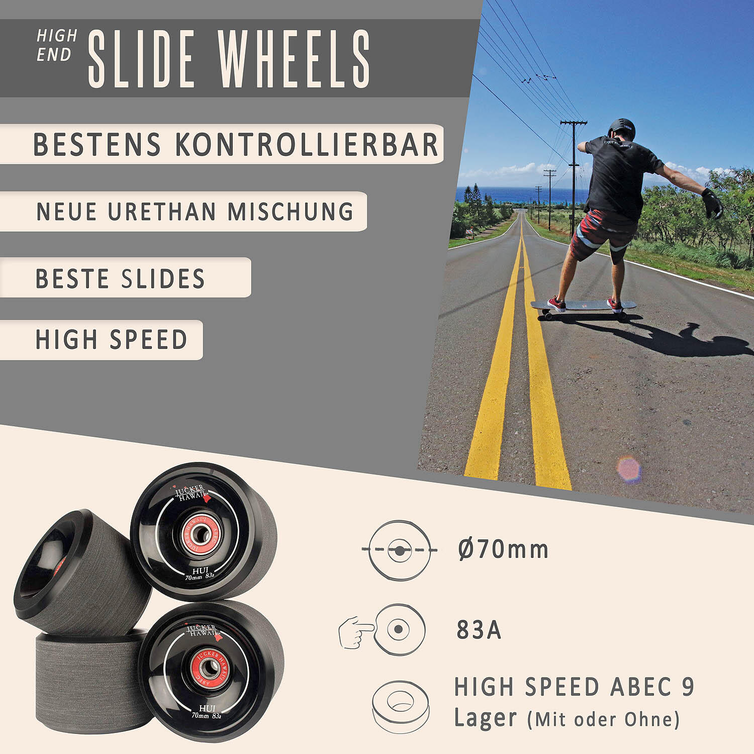 Longboard Rollen HUI (69 mm) - Mit Kugellagern 2/7