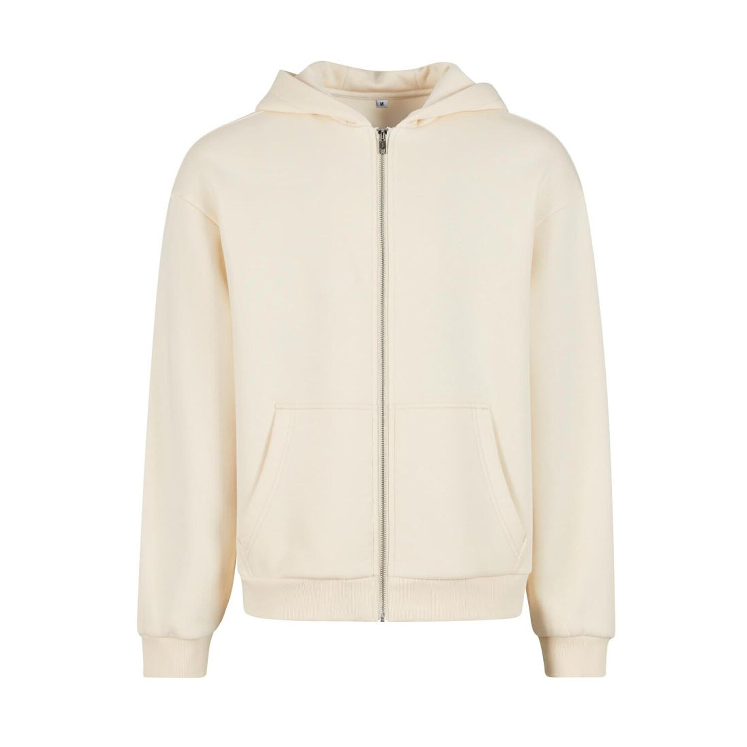 BUILD YOUR BRAND Unisex Adult Fluffy Full Zip Hoodie (White Sand)