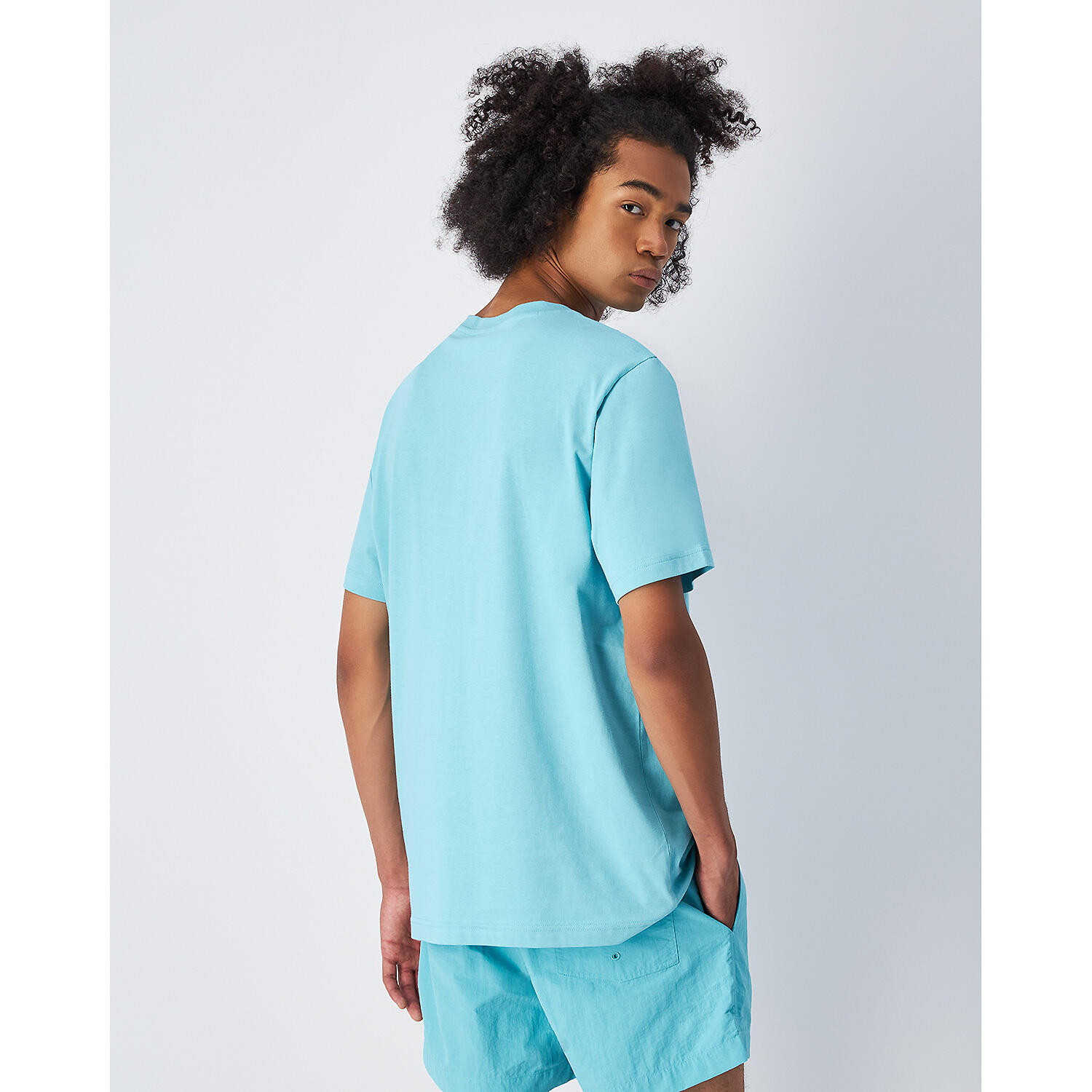 Champion SS TEE Light Cotton Jersey  Uomo Logo Piccolo Cotone Celeste,L 3/3