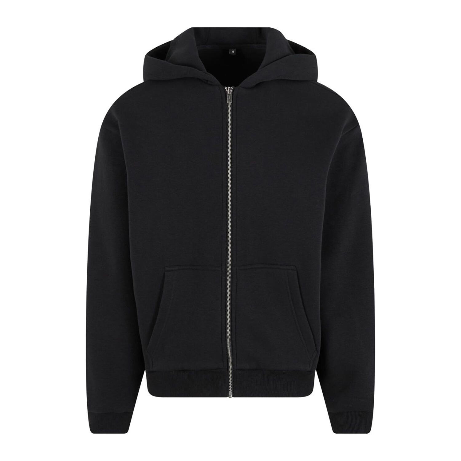BUILD YOUR BRAND Unisex Adult Fluffy Full Zip Hoodie (Black)