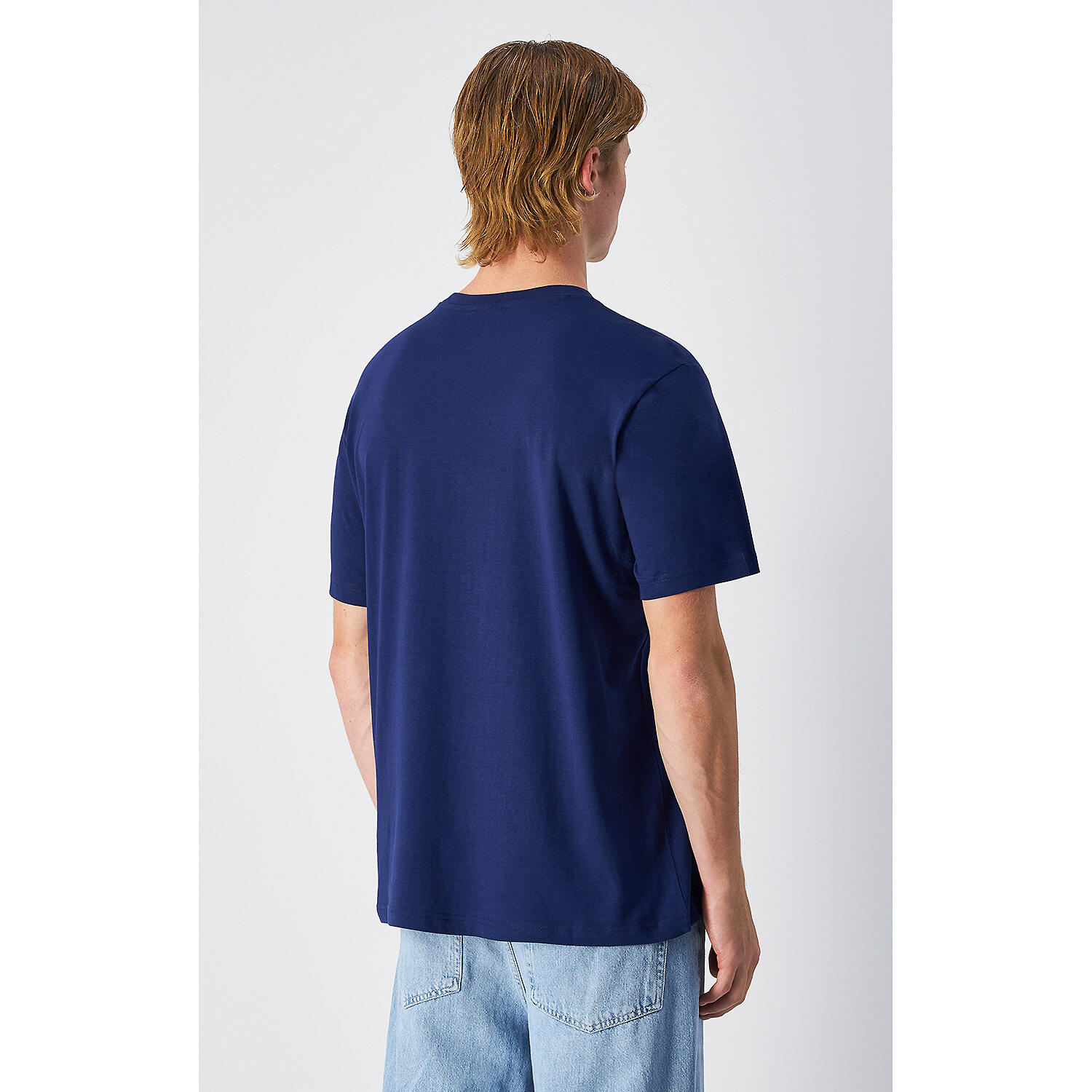 Champion SS TEE Light Cotton Jersey Uomo Logo Piccolo Cotone Blu Navy,XL 3/4