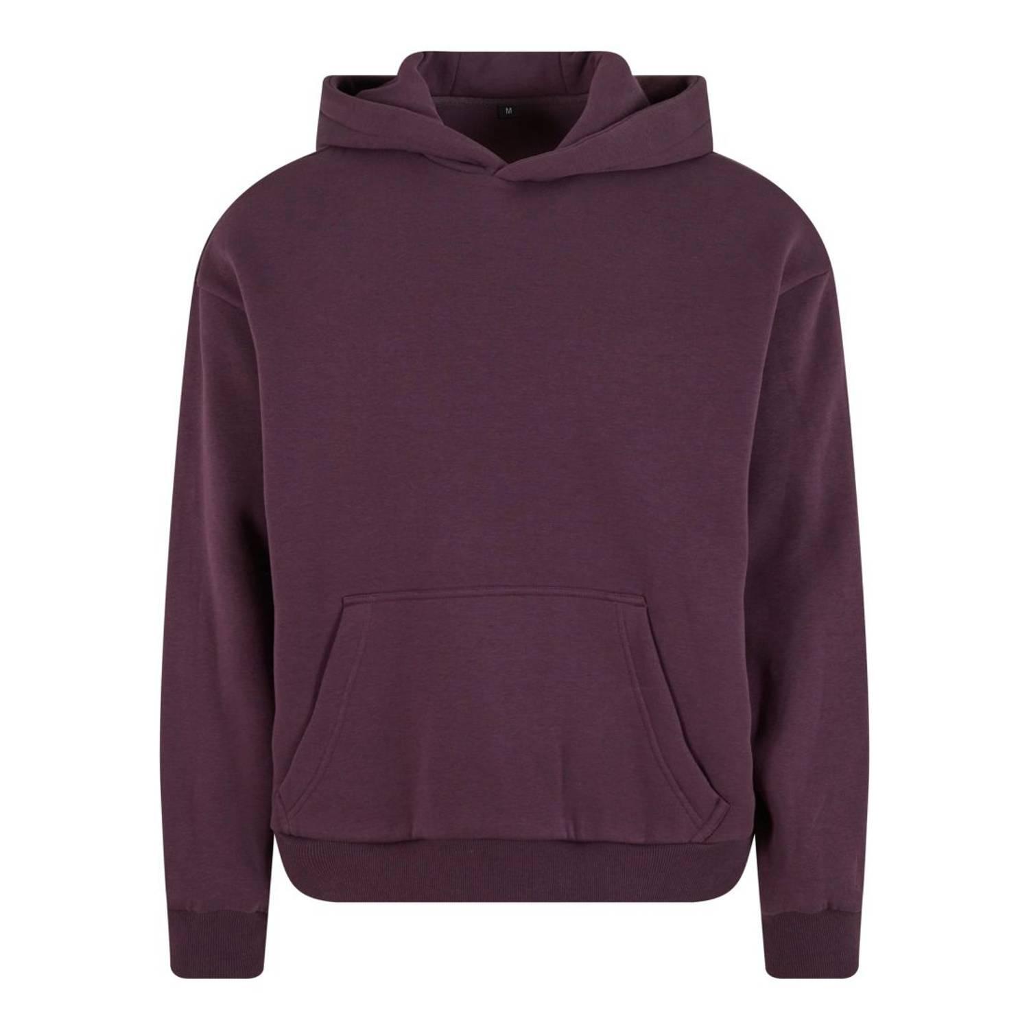 BUILD YOUR BRAND Unisex Adult Fluffy Pullover Hoodie (Plum Purple)