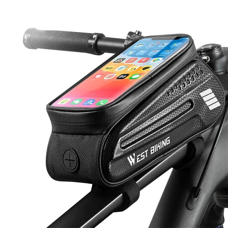 WEST BIKING 1.5L Fibra de Carbono Hard Shell Bike Phone Bag À Prova D'Água Ecrã Táctil