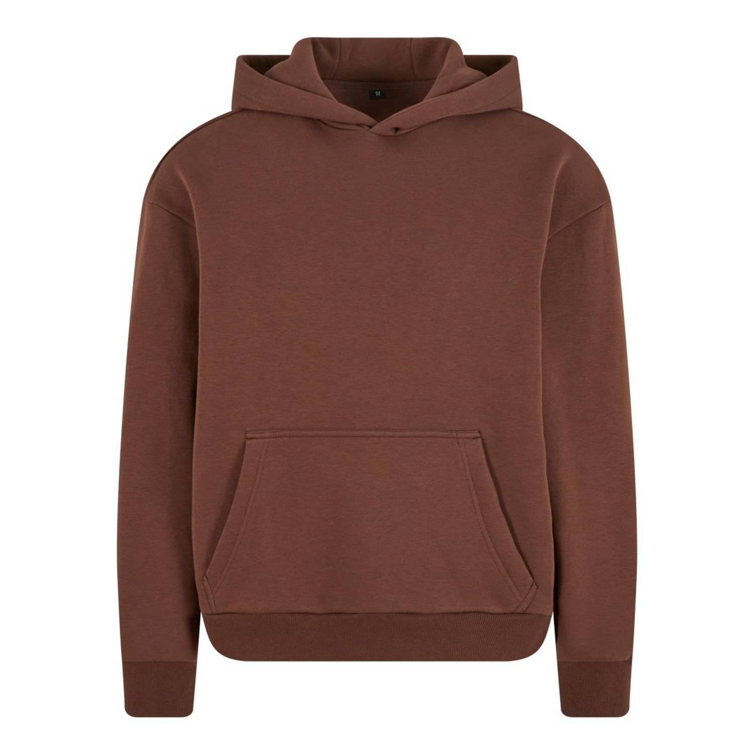 BUILD YOUR BRAND Unisex Adult Fluffy Pullover Hoodie (Chocolate Brown)
