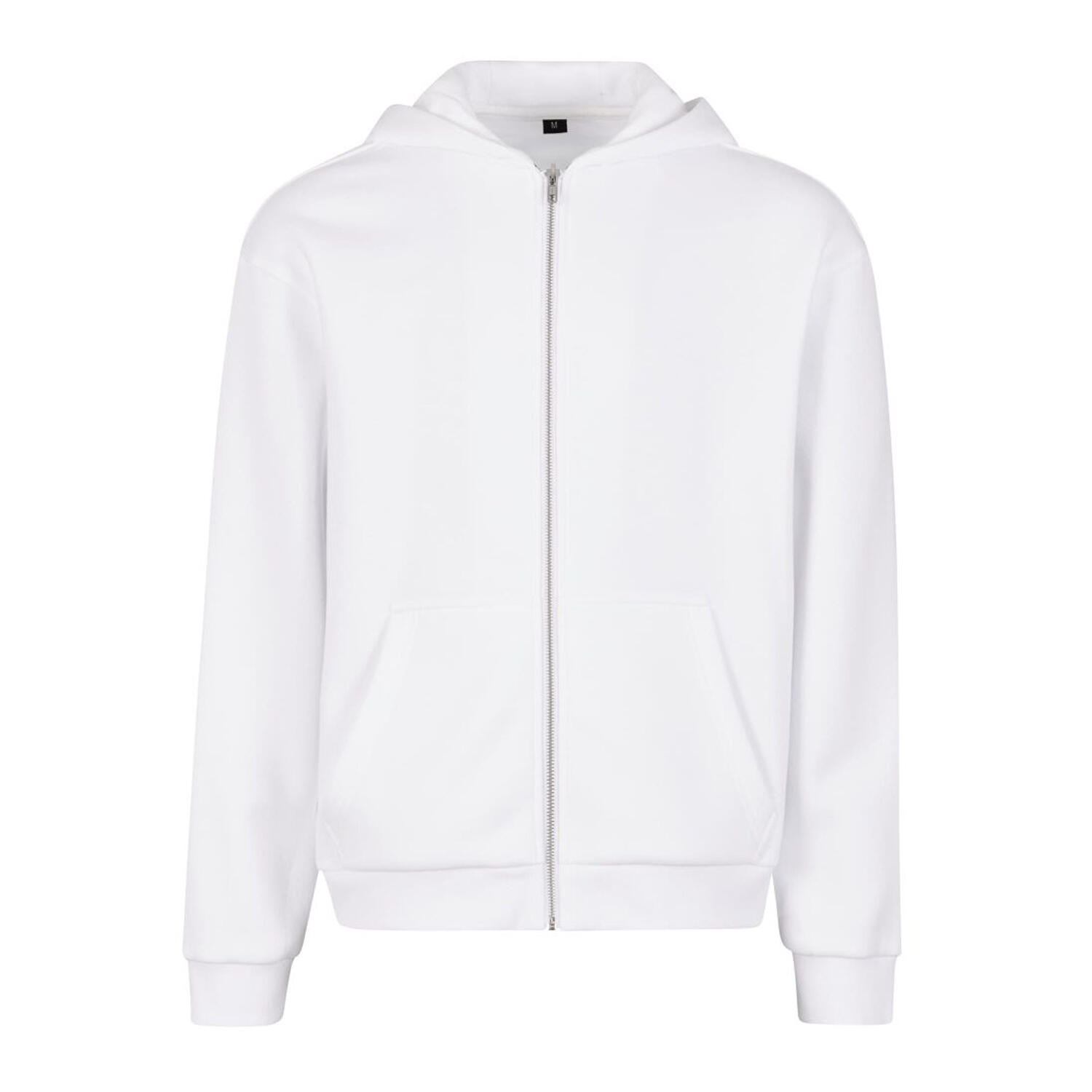 BUILD YOUR BRAND Unisex Adult Fluffy Full Zip Hoodie (White)