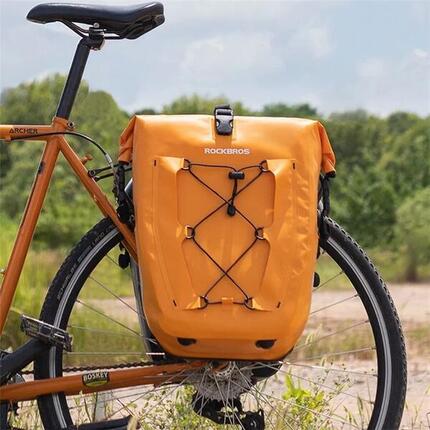 Sacoche de vélo étanche pliable pour porte-bagages arrière - Orange