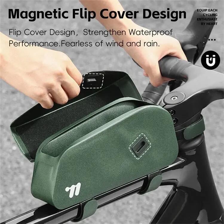 Borsa da bicicletta con chiusura magnetica Flip Top - Verde oliva 3/7