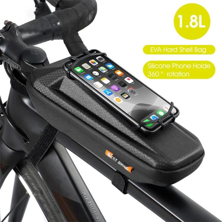 WEST BIKING-Sacoche étanche pour cadre avant de vélo, étui de téléphone avec visière, accessoires de cyclisme, tube supérieur, écran tactile, VTT  18