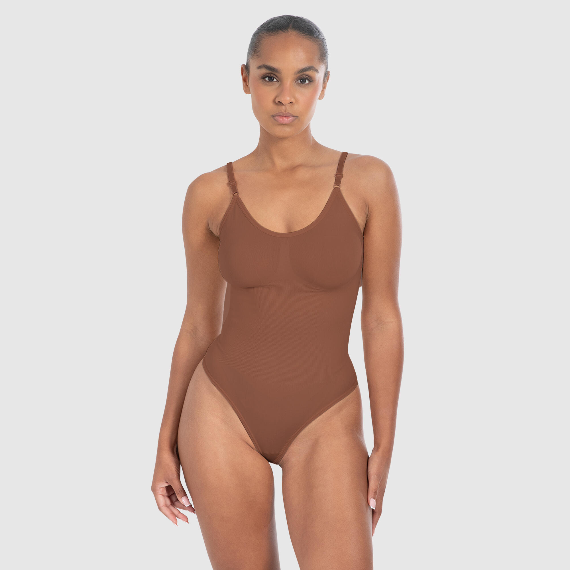 SMILODOX Damen Shapewear String Bodysuit Nysa Braun