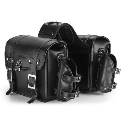 Borsa a sella bifacciale in pelle PU retrò - Nero