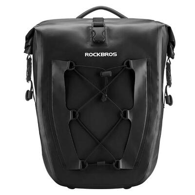 Wasserdichte, faltbare Fahrradtasche für den Gepäckträger - Schwarz