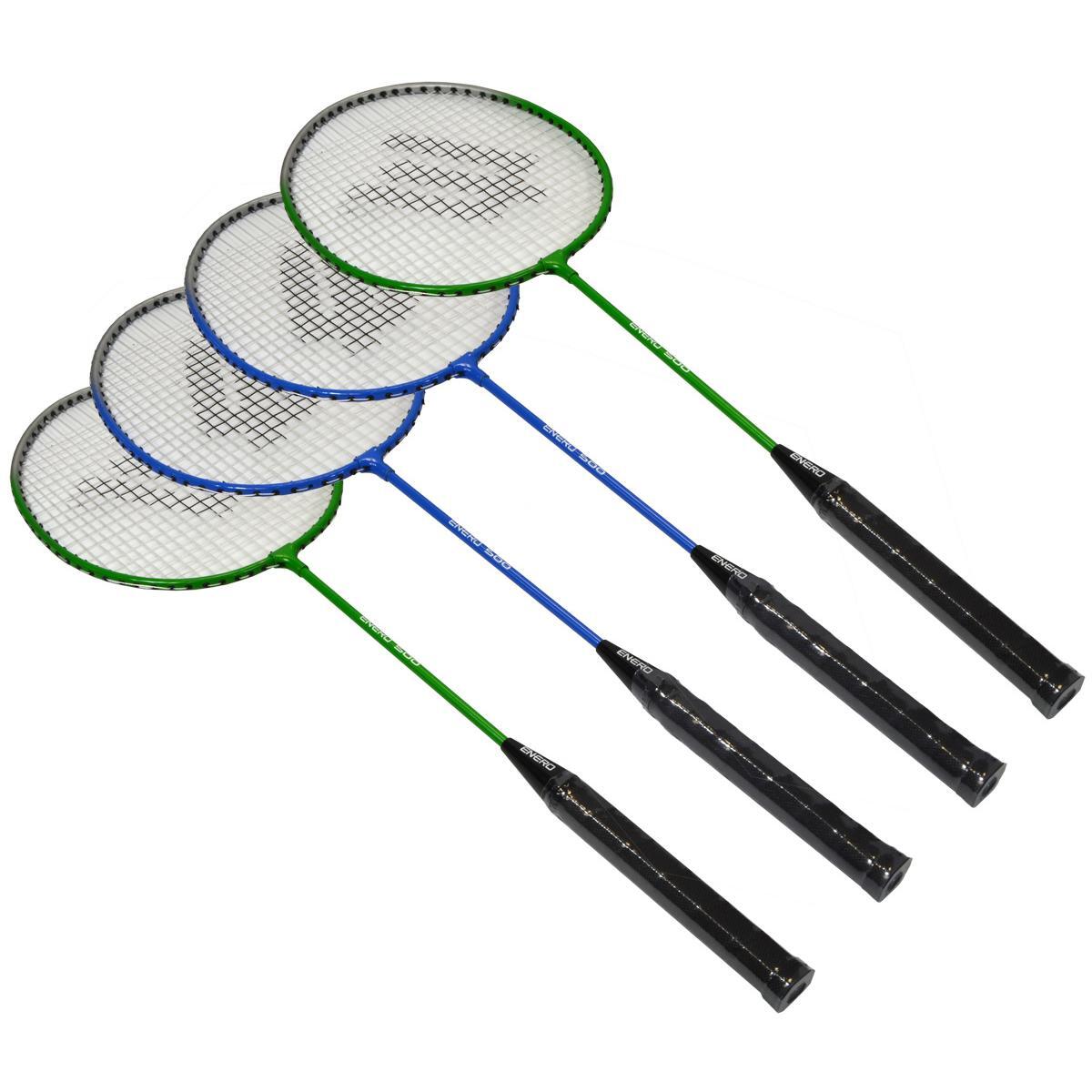 Enero komplettes Badminton-Set,4 Schläger,2 Federbälle,Hülle, Netz mit Rahmen 5/7