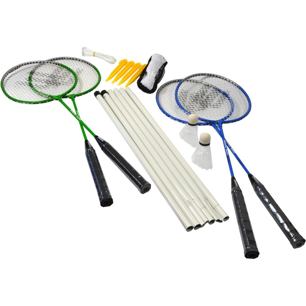 Enero komplettes Badminton-Set,4 Schläger,2 Federbälle,Hülle, Netz mit Rahmen 2/7