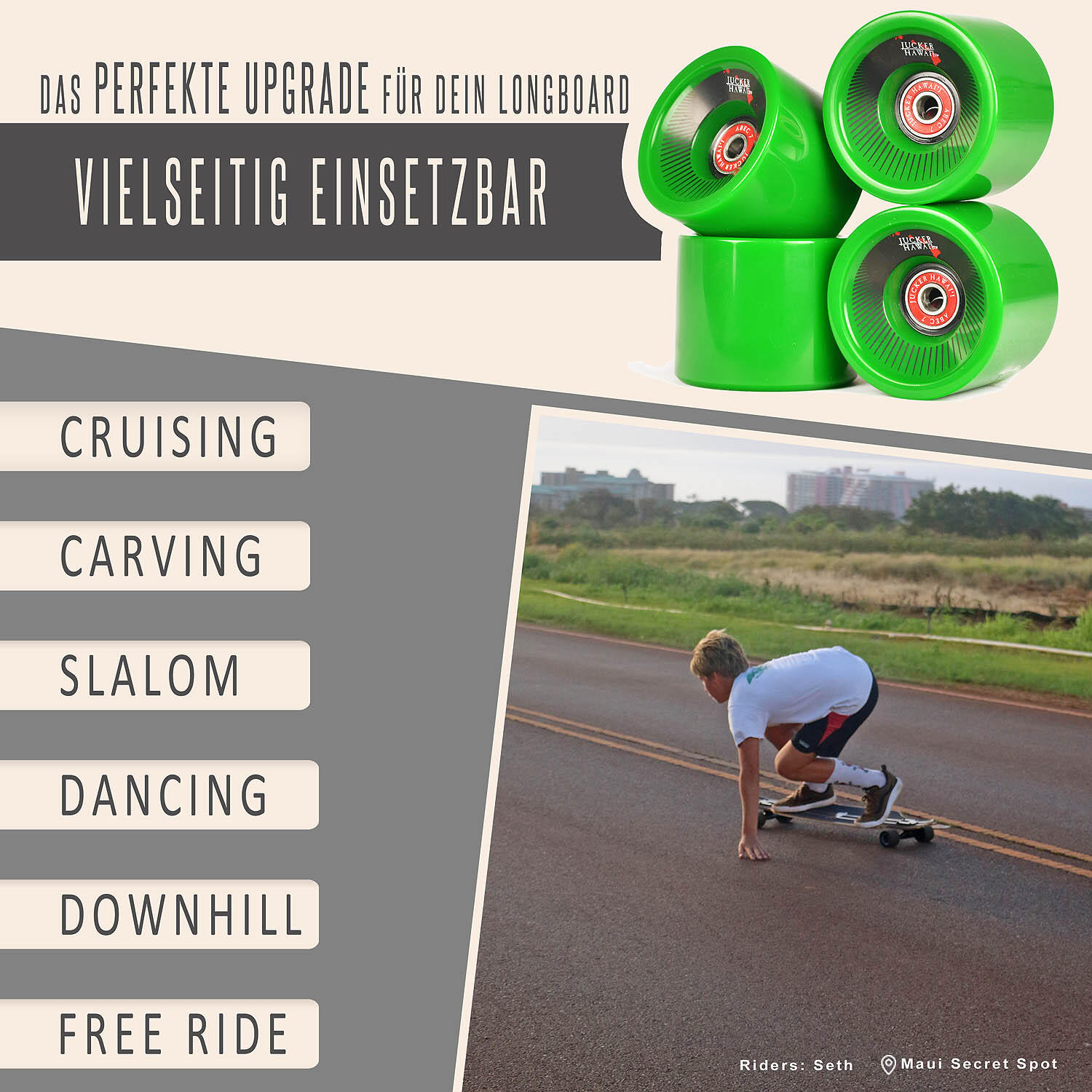 Longboard Rollen KAHUNA (69 mm) Allround Cruiser Wheels - Mit Kugellagern 4/7