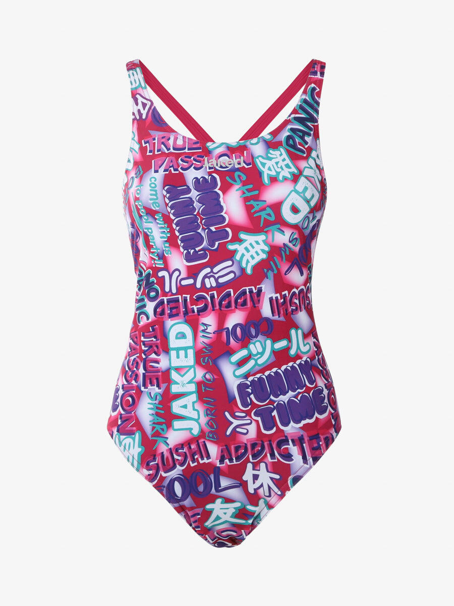 Disfraz de piscina fucsia para mujer en colchoneta. natación sintética 1/3