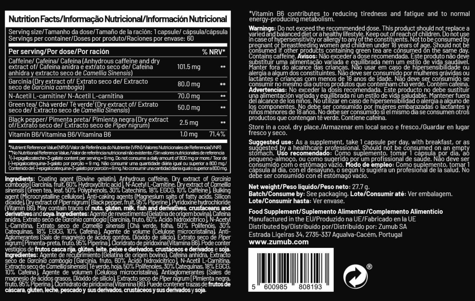 Zumub Fat Burner 60 capsules 2/2