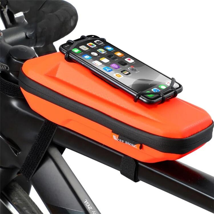WEST BIKING Bolsa de guiador de tubo superior com estrutura frontal em EVA   - laranja