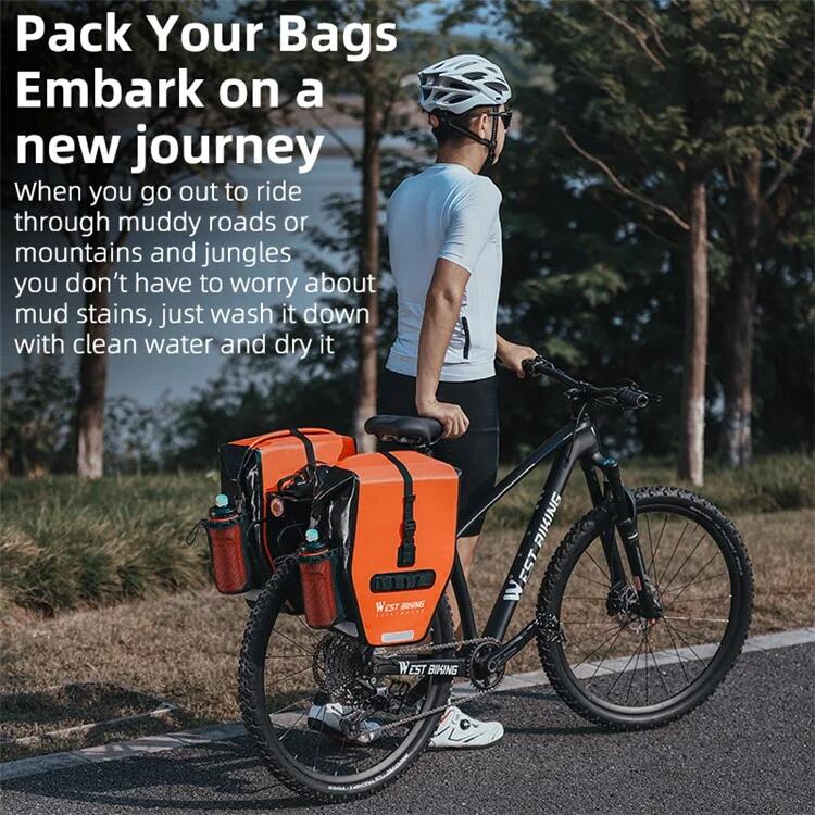 Sacoche de porte-bagages arrière de vélo en tissu étanche 1000D  - Noir / Orange 3/7